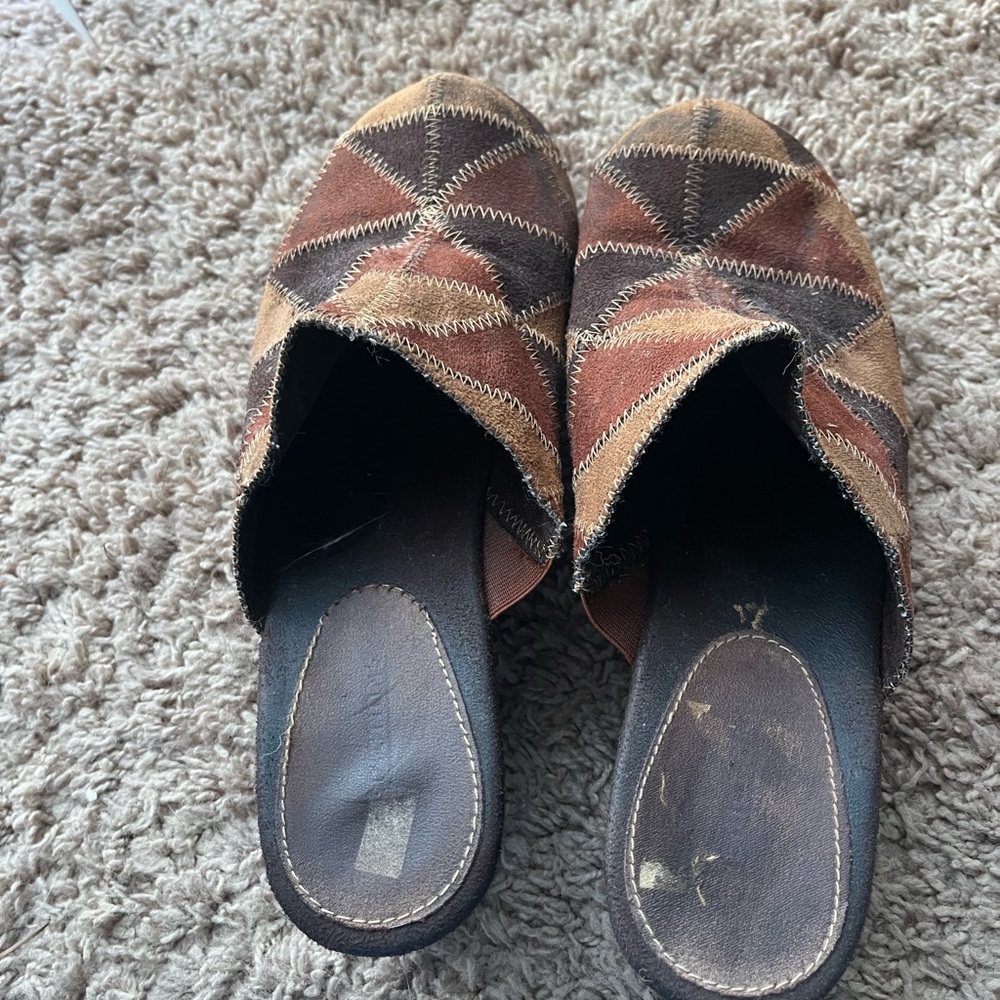 Predictions Brown and Tan Patchwork Mules - image 1